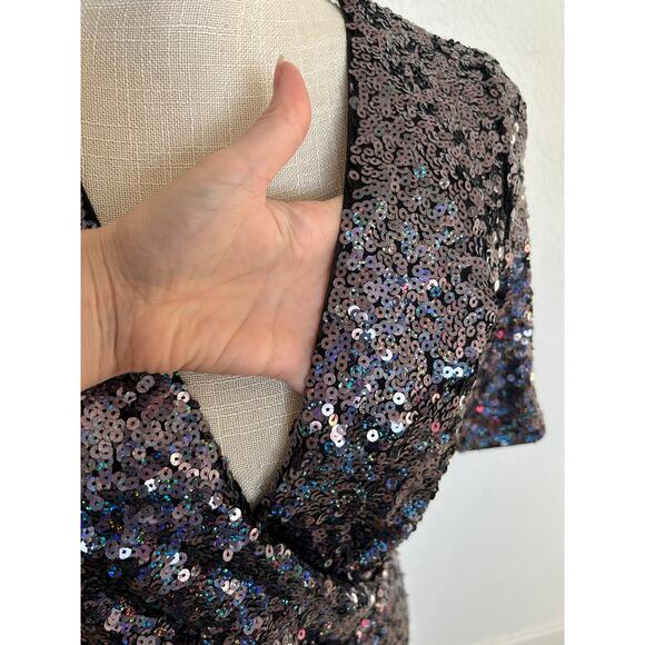 French Connection Lunar Sparkle Faux Wrap Mini Dress in Charcoal - 4 - Picture 4 of 8